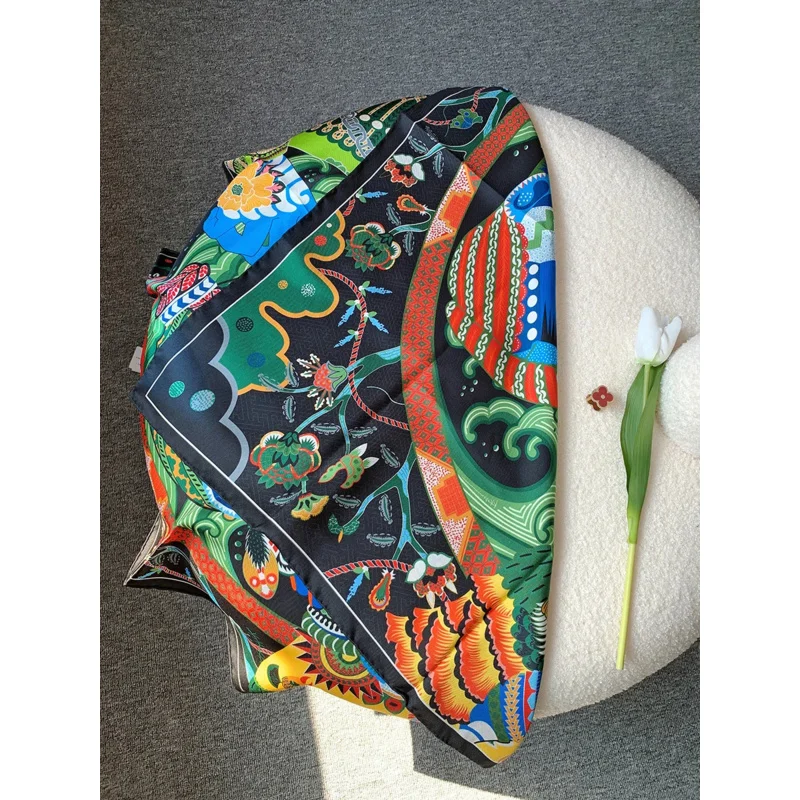 Золотистый черный шелковый шарф 100 от известного бренда чистый натуральный шелк