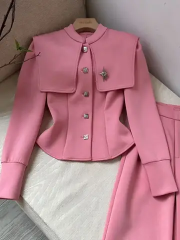 Neploe 2025 Интернет-взрывное пальто со стояком и высокой талией, спортивные женские брюки в западном стиле, комплект из двух предметов, свободный костюм, брюки