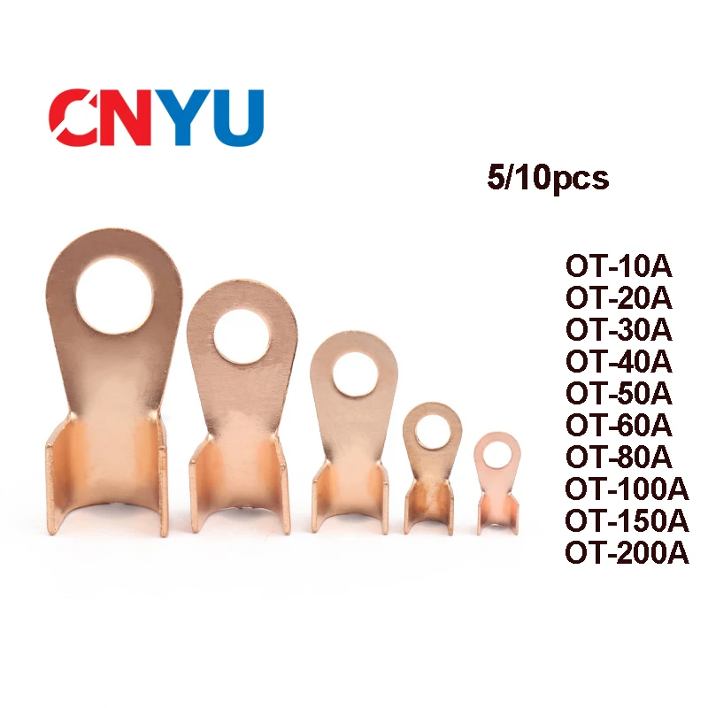 

5/10pcs OT Series Terminal 10 20 30 40 50 60 80 100 150 200A Splice Wire Copper O shape Circular Naked Cable Connector Open Lug