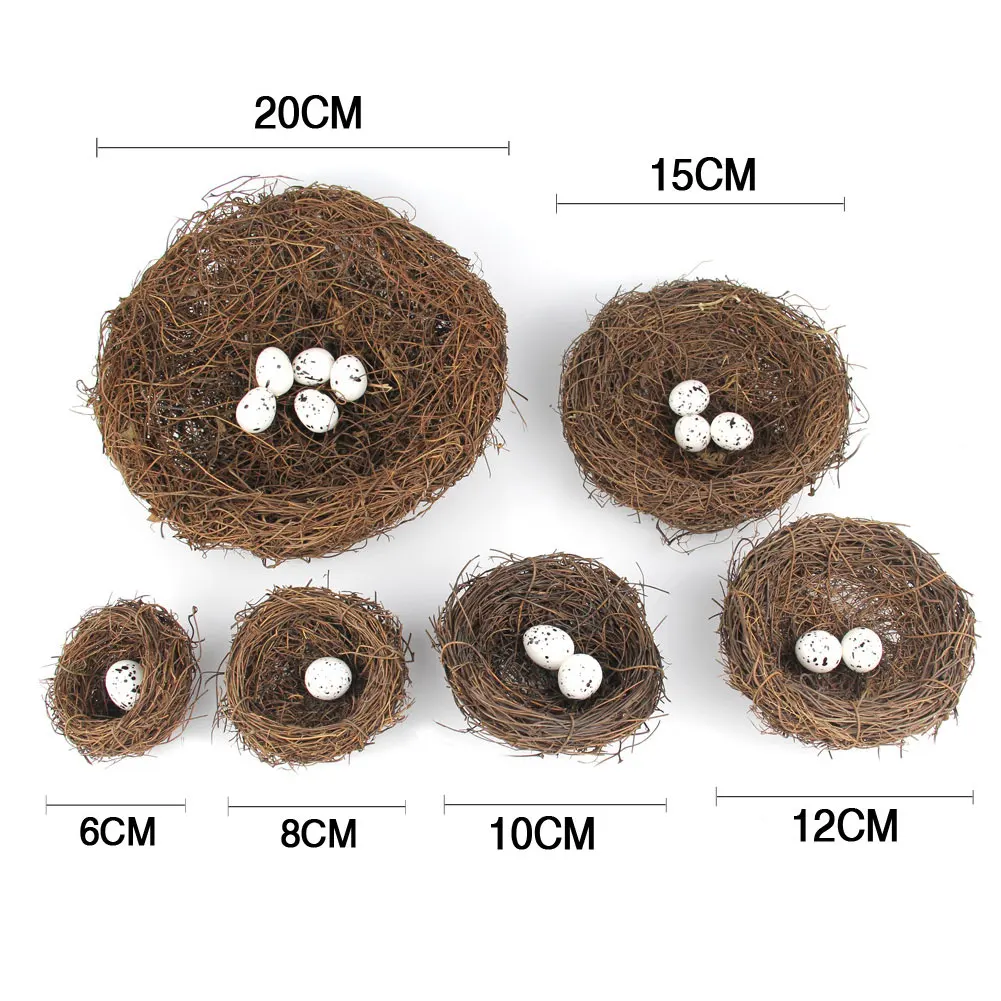 

8-20cm Round Rattan Bird Nest Easter Decoration Bunny Eggs Artificial Vine Nest For Home Garden Decor Happy Easter Party Supply