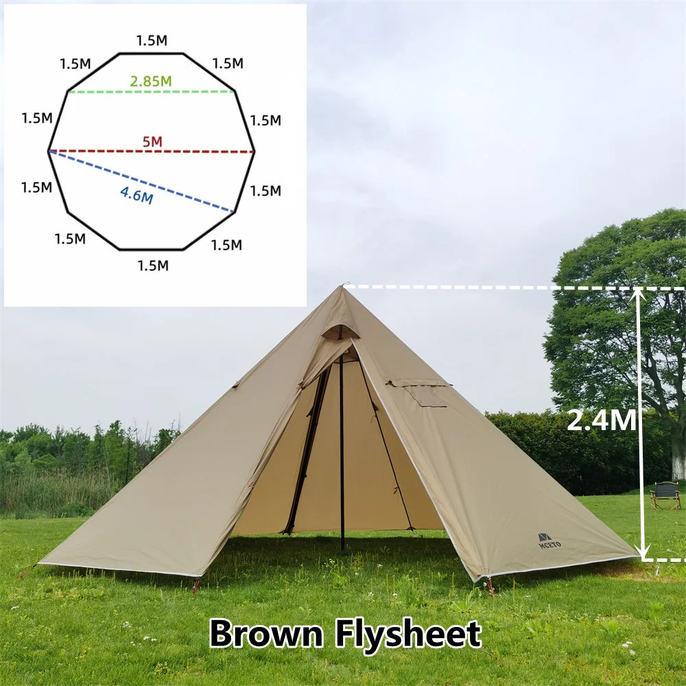 5M Oversized Pyramid Tent with Chimney Waterproof 6Person Tent 4Season for Sun Shelter Travelling Family Hiking Camping Tent New