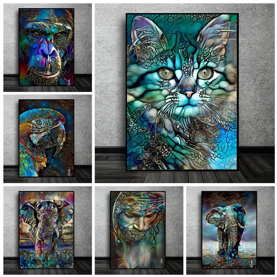 

Алмазная 5D картина с изображением лошади, слона, кота