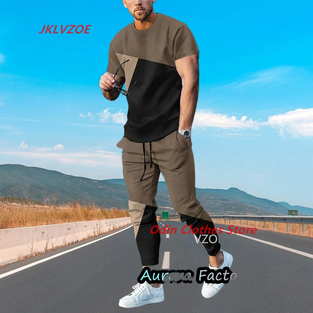 New Arrival Summer Men Sets Trousers 2 Piece Print Fashion Long Sleeve T Shirt/Pants Tracksuit Street Clothes Casual Suit