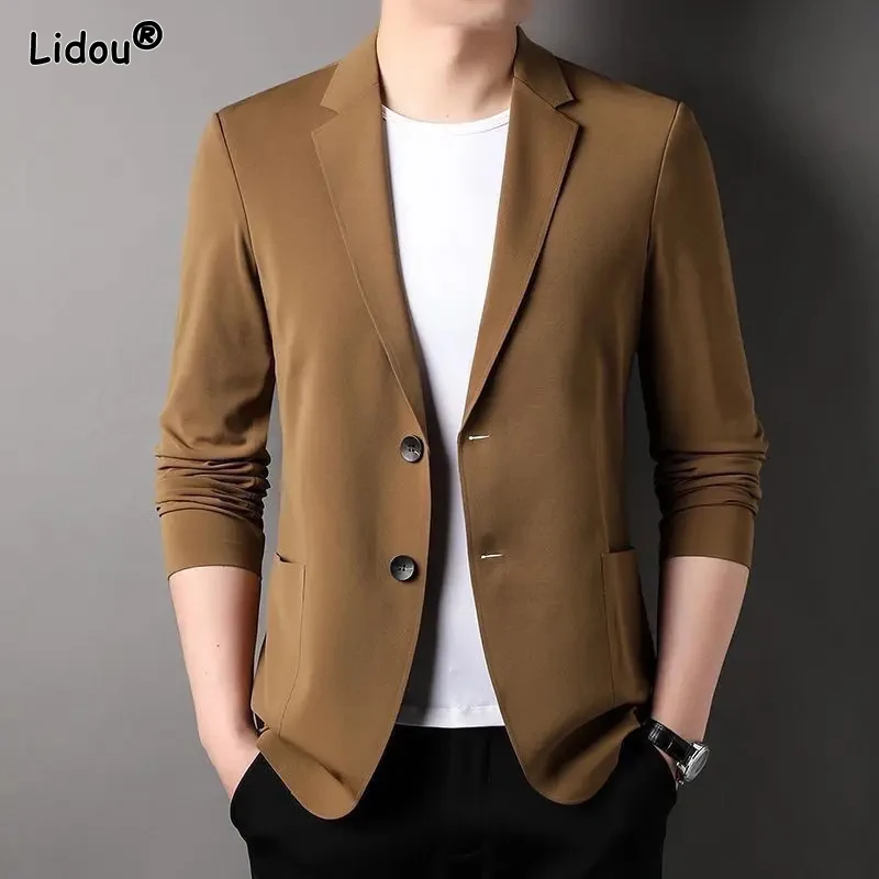 Мужской приталенный однотонный костюм повседневное модное элегантное пальто из