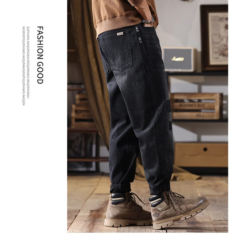 Streetwear Men Autumn and Winter New Straight Loose Cylinder Jeans Vintage Chaopai Large Comfortable Black Harun Trousers Female