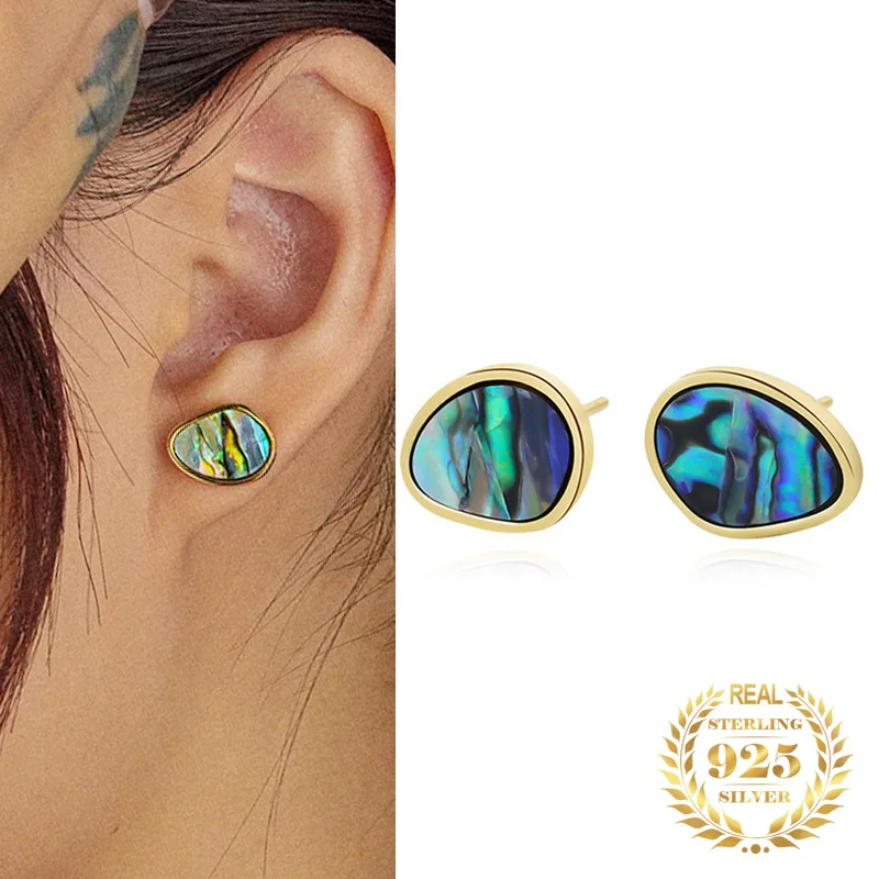 

Women's Trendy Abalone Shell Series Earrings Geometric 925 Sterlings Silver Gold Plated Turquoise Studs Earrings Women Ear Stud