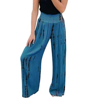 hot sale long wide leg pants fashion elastic high waist pocket wide leg pants new ladies casual spinning cotton painted pants
