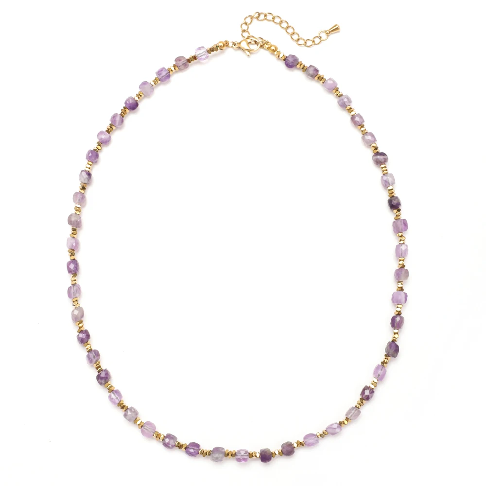 Ожерелье ZMZY с ограненным аметистом 4 мм Женское из натуральных камней и бисера