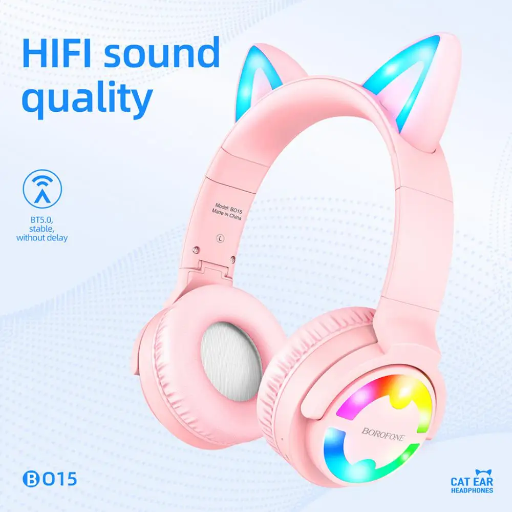 

Cute Cat Ears Wireless Headphone Bluetooth Headset Stereo Foldable Earphone with Microphone Music Kid Girl Gift Support TF Card