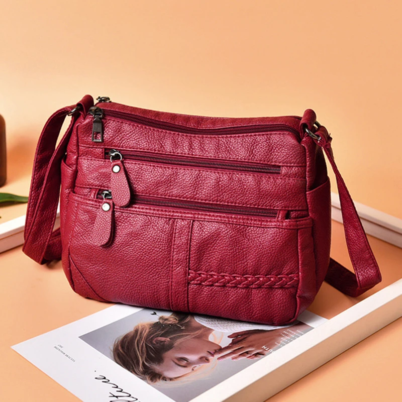 

Zipper Retro Crossbody Bag PU Leather Messenger Bags For Ladies Portable Convenient Woman Bag Solid Color Female Bags 2022