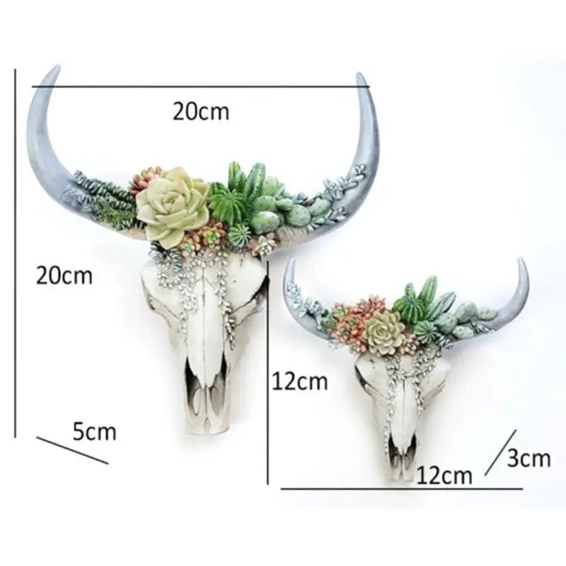 Resin Succulents Cow Skull Wall Pendant Flower Rose White Ox Head Resin Pendant European American Home Garden Decorations images - 6