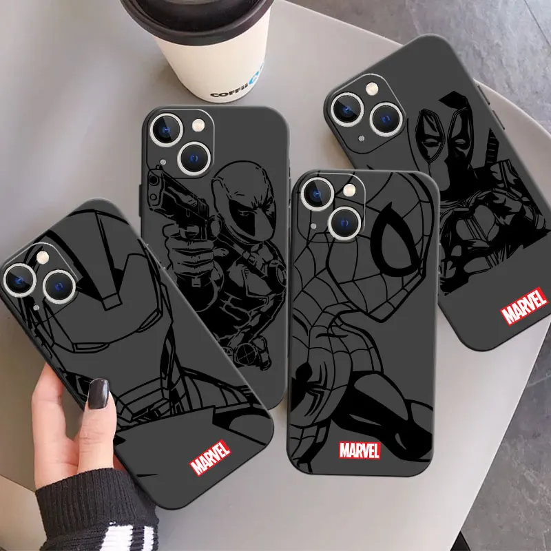 Marvel Iron Man Spiderman Case For Apple iPhone 11 13 14 12 Pro 7 X XR XS Max 6 8 Plus SE 2022 5 5S 13mini Soft Phone Coque