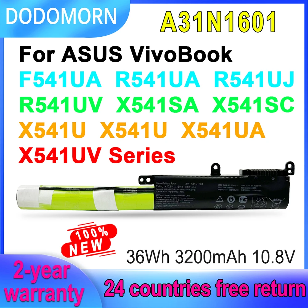 DODOMORN 3200mAh A31N1601 Аккумулятор для ноутбука ASUS VivoBook F541UA R541UJ R541UV X541SA X541SC X541U X541UA X541UV Series