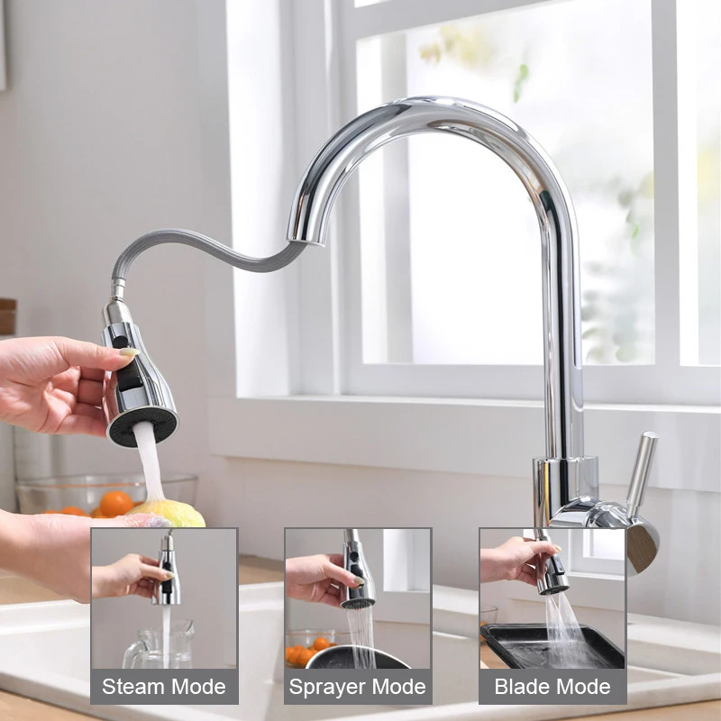 Brushed Nickel Kitchen Faucets Single Hole Pull Out Spout Kitchen Sink Mixer Tap Stream Sprayer Head Chrome/Mixer Tap ברז מטבח
