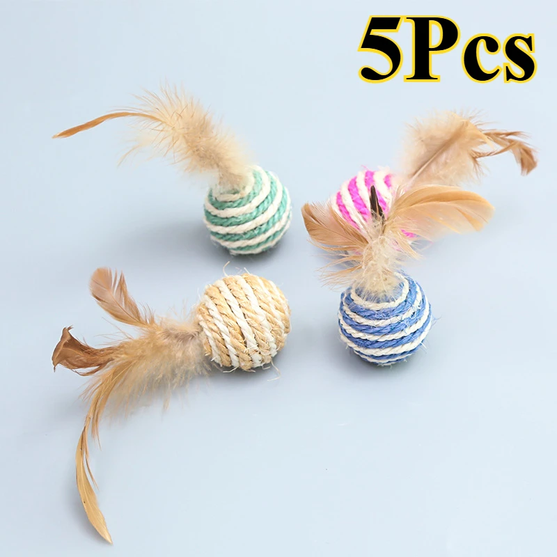 Игрушки для кошек сизалевые с перьями