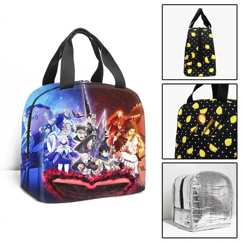 Anime Black Clover Insulated Lunch Bag Boy Girl Travel Thermal Cooler Tote Food Bags Portable Student School Lunch Bag