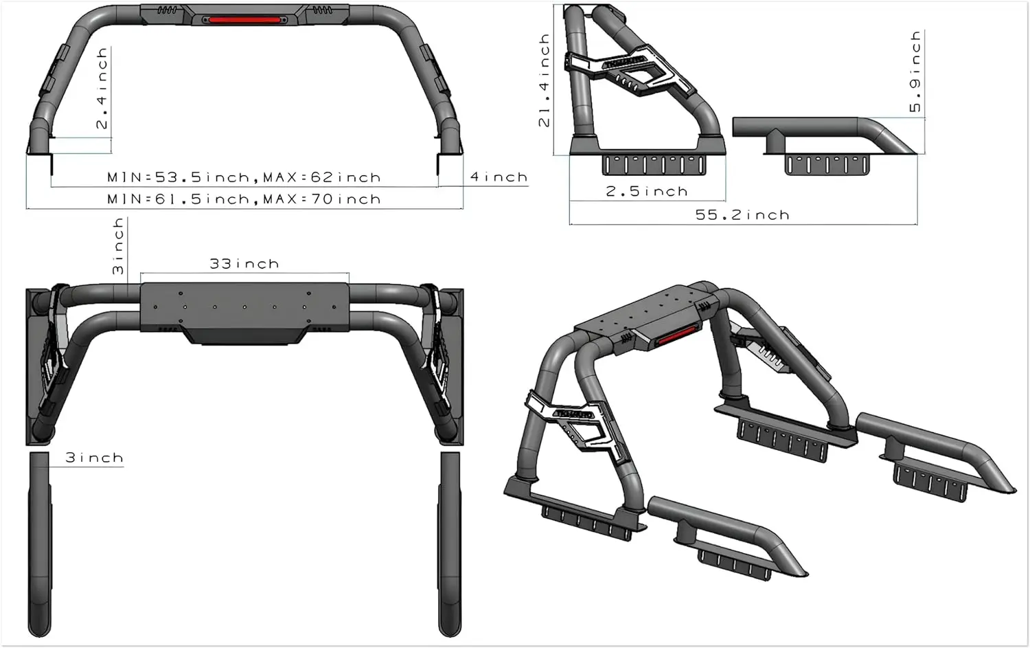 Лидер продаж черный спортивный рулон с боковыми направляющими для Toyota Tacoma Ranger Jeep