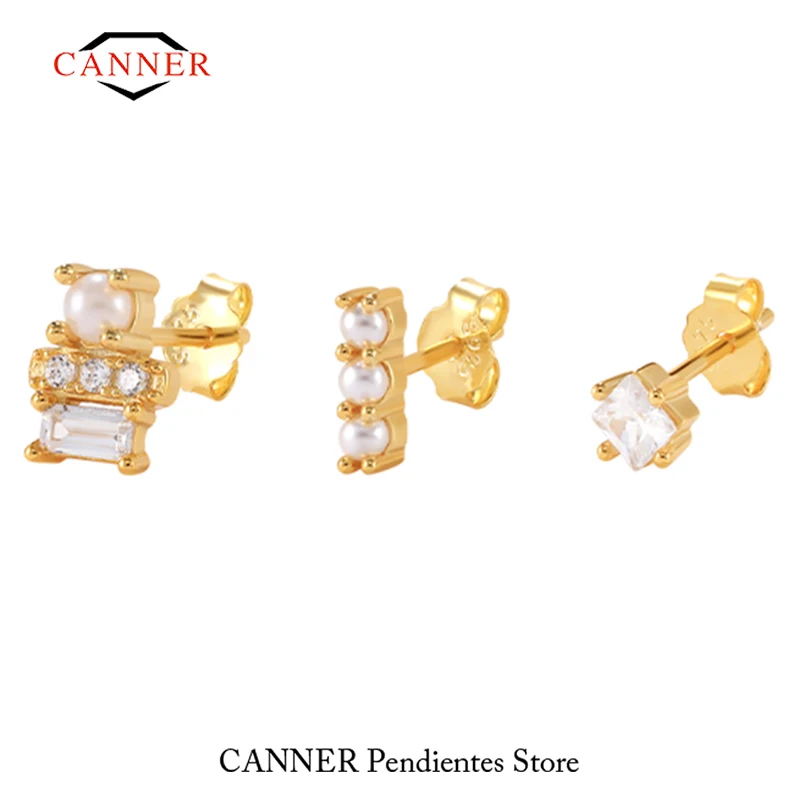 

CANNER 3pcs/set Stud Earrings For Women 925 Sterling Silver Small Pearl Zirconia Piercing Cartilage Earring Jewelry Pendientes