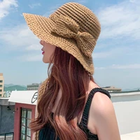 summer women hat 2022 straw sun hats for women ladies wide brim sun visor cap bowknot beach hat all match outdoor casual cap