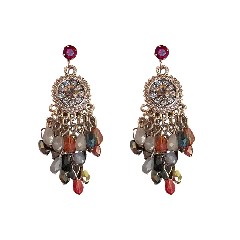 Серебряные гвоздик со стразами-Инкрустированные цветы серьги с кисточками и