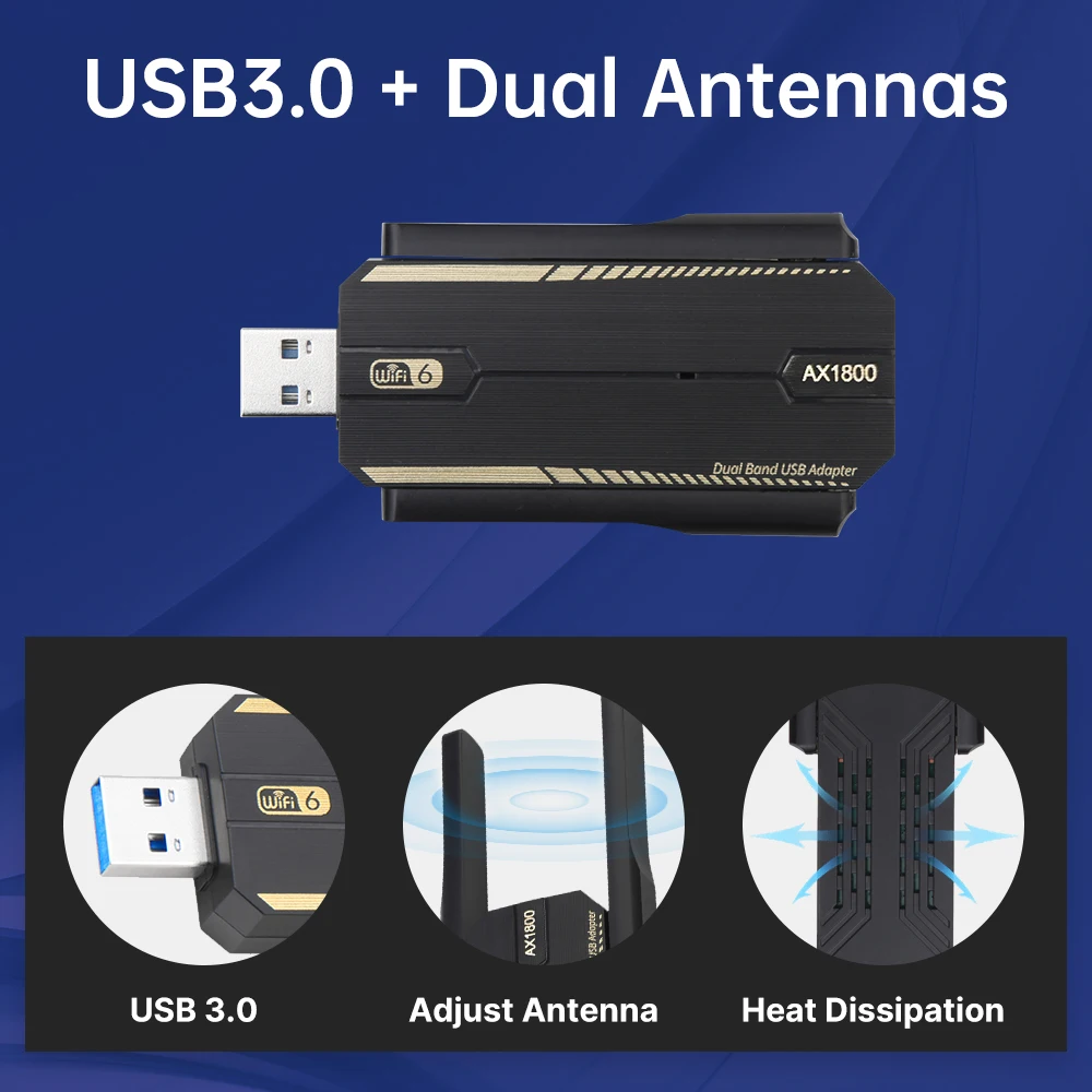 Фото KEBIDUMEI Wi-Fi 6 USB-адаптер AX1800, сетевая карта-донгл 2.4G/5ГГц 802.11AX, антенна для приема сигнала, приемник AX300 AX1800 №5