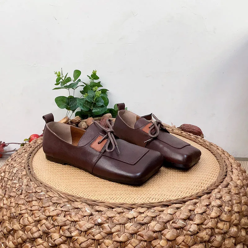 Careaymade-Handmade 100% Genuine leather women's shoes,Summer new square solid color retro Women leisure shoes slacker shoes