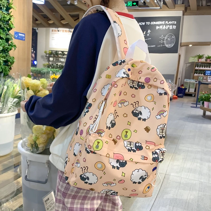

Waterproof Sheep Animal Painting Fashion College Leisure Nylon Backpack Travel Bagpack Student Women Harajuku Kawaii Rucksack