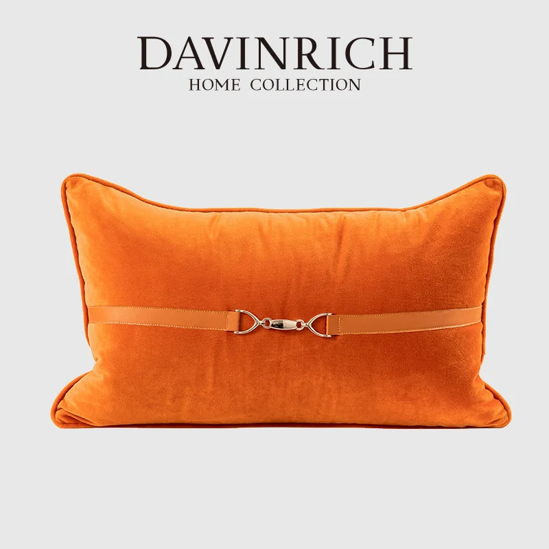 

DAVINRICH Modern Minimalist Style Lumbar Pillow Cover H Orange Metal Buckle Decorative Cushion Case 30x50cm Luxury Home Decor