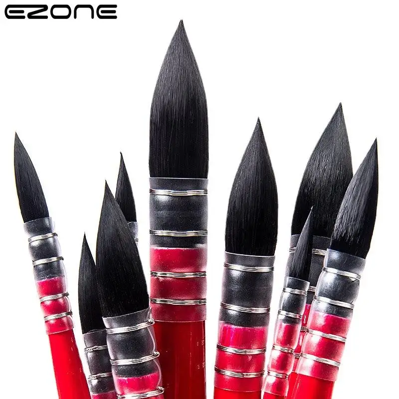 

EZONE Art Brush Watercolor Pen Painting Brush Nylon Hybrid Brush Wooden Pen Holder High Quality Art Supplies Different Sizes