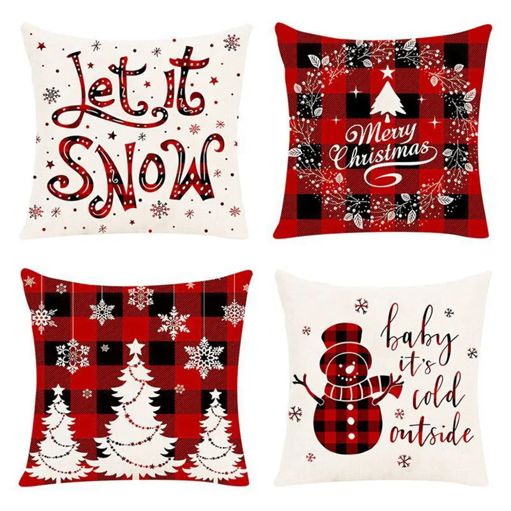 

Merry Christmas Cushion Cover 4PCS Christmas Home Living Room Christmas Decorations Holiday Decorative Throw Pillowcase