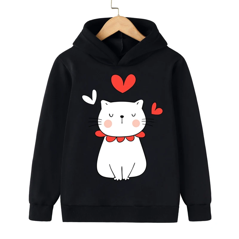 

Толстовки с мультяшным принтом кота, 2022, Детская свободная удобная одежда, осенние толстовки для маленьких мальчиков и девочек, разноцветны...
