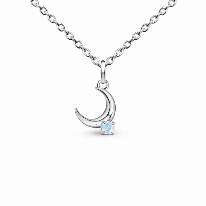 

S925 sterling silver moon moonstone pendant necklace female niche fashion all-match luxury exquisite jewelry