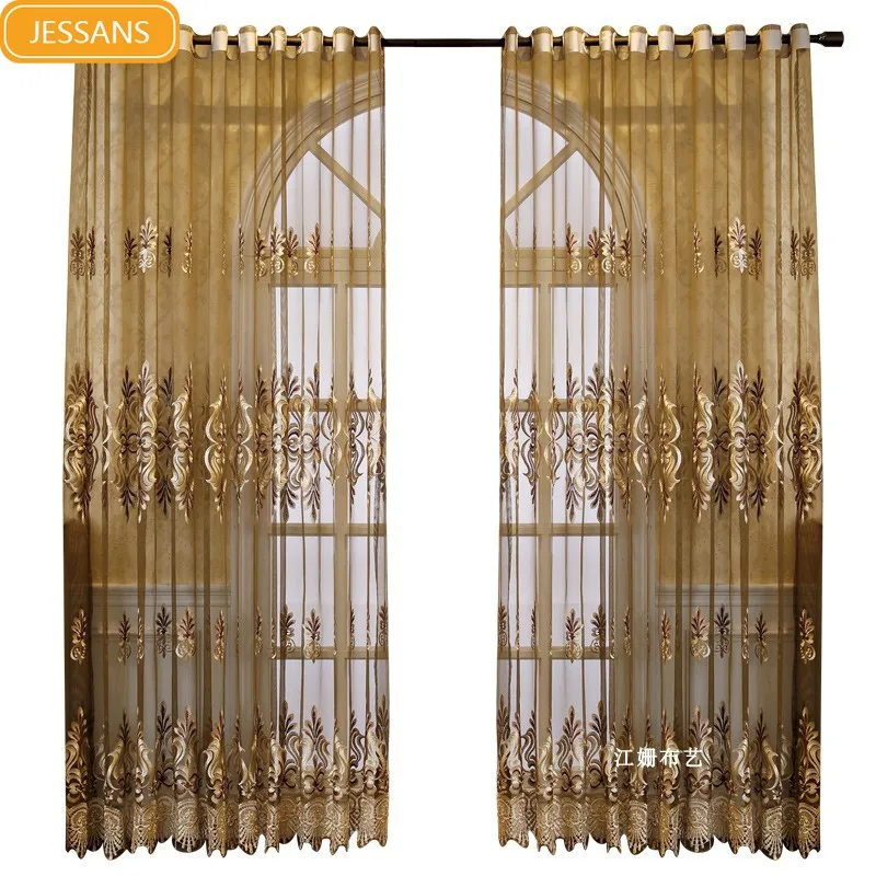 Высококачественные европейские кофейные цветные вышитые оконные шторы для