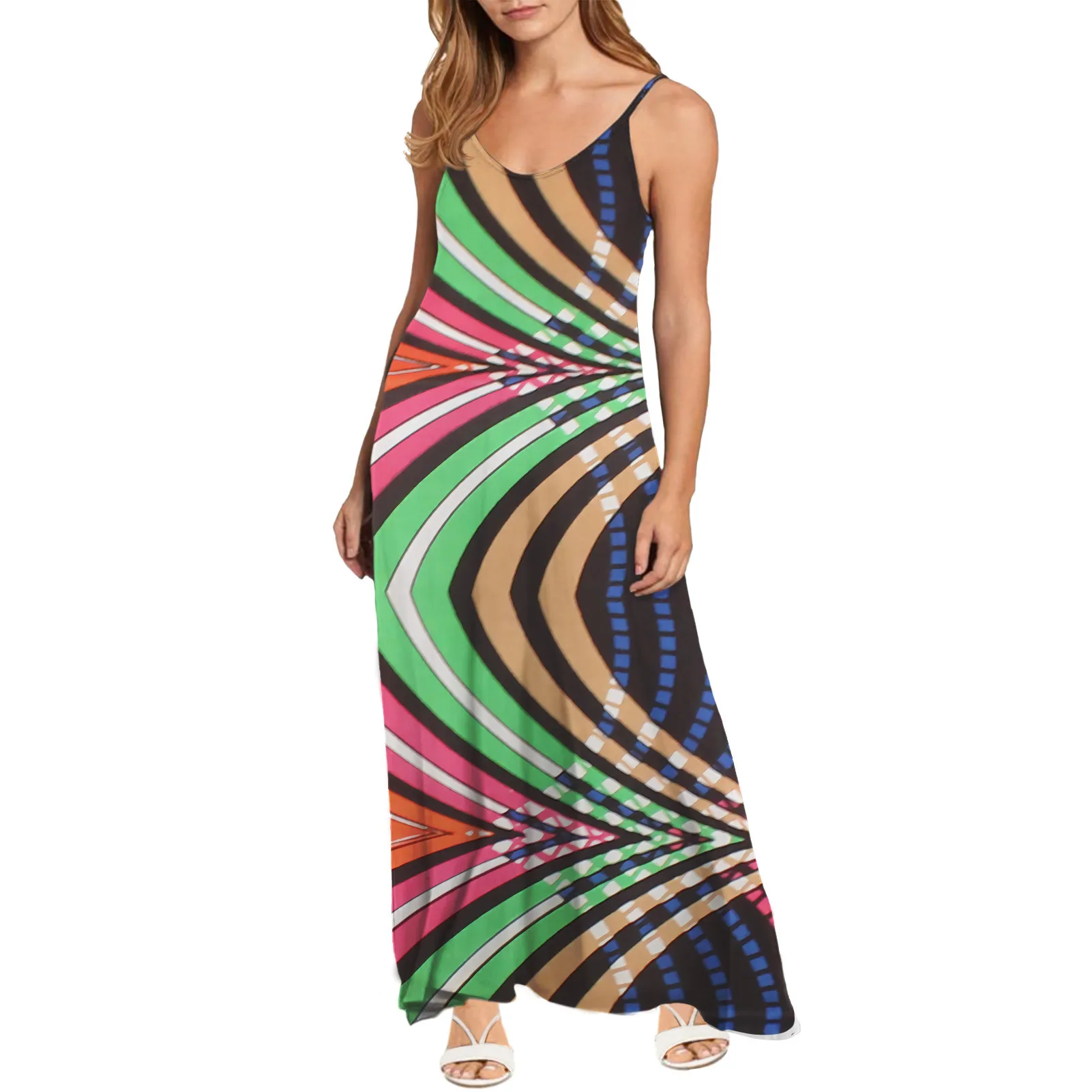 

Noisydesigns 2023 Fashion Womens Ladies Sleeveless Summer African Kente Printed Beach Casual Loose Sundress Sexy Sling Dress