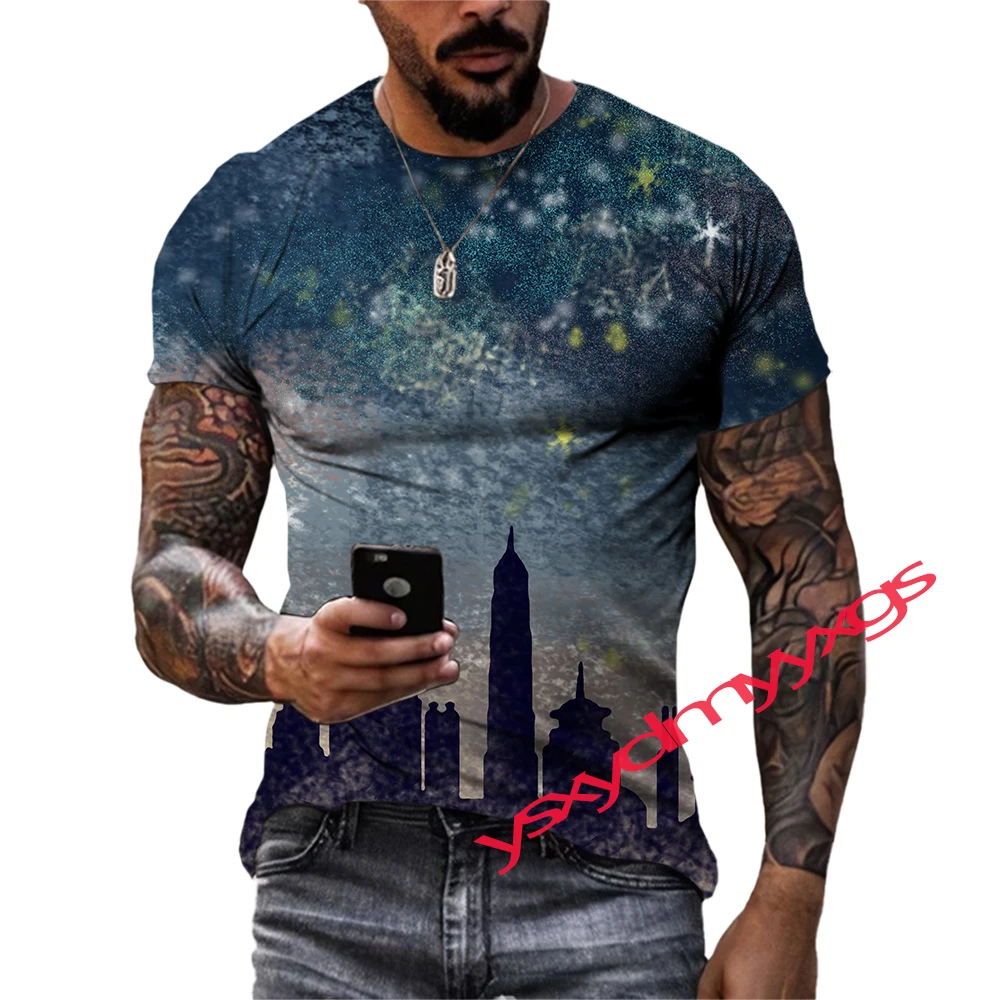 

Summer Leisure City Light Pattern Men's T-shirt Hip Hop 3D Print Personality Funny Tees Round Neck Short Sleeve Tops