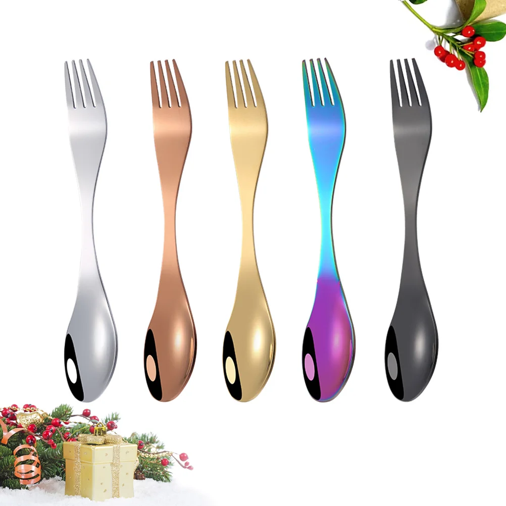

5PCS 2-in-1 Stainless Steel Spoon Forks Portable Household Spork Tableware Modern Dinnerware