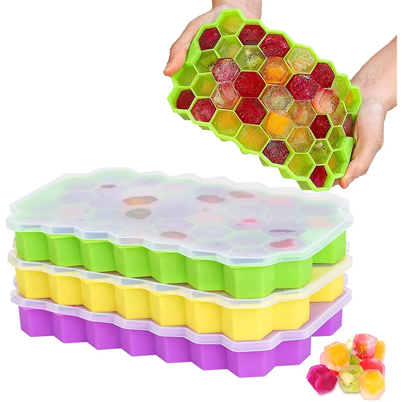 

Creative 37 Cavity Honeycomb Ice Cube Maker Reusable Trays Silicone Ice Cube Mold BPA Free Ice Mould with Removable Lids