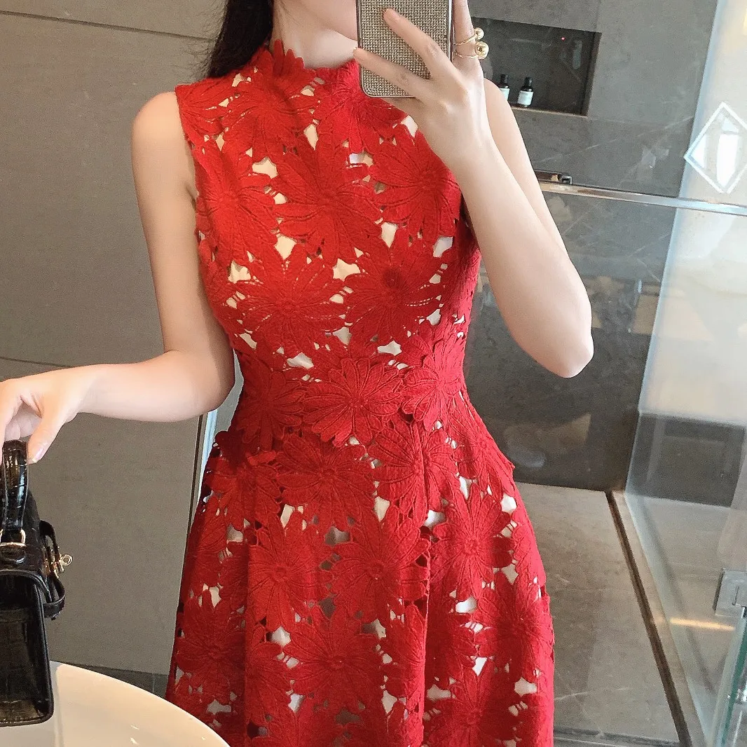 

Женское винтажное кружевное платье A GIRLSVintage, Красное Облегающее платье без рукавов с высокой талией, модельная одежда для вечеринки, весна ...