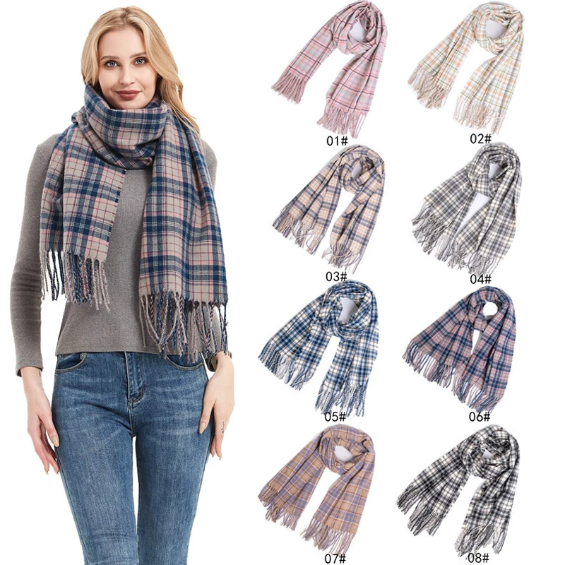 

CHENKIO женские теплые шарфы шали Длинные шарфы полосатый клетчатый шероховатый шарф женская зимняя шаль для увеличения модный шарф шарф женс...