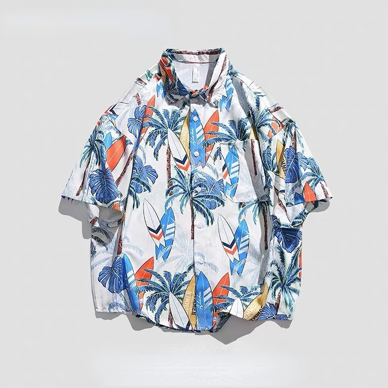 

2023 Full Printed Hawaiian Short Sleeve Shirt Men Vintage Streetwear Fashion Men's Shirts Oversized Summer Male Top Shirt A45