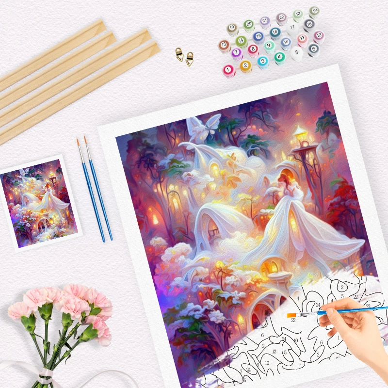 Картины RUOPOTY для рисования по номерам рисунок с цветами и замком домашнее