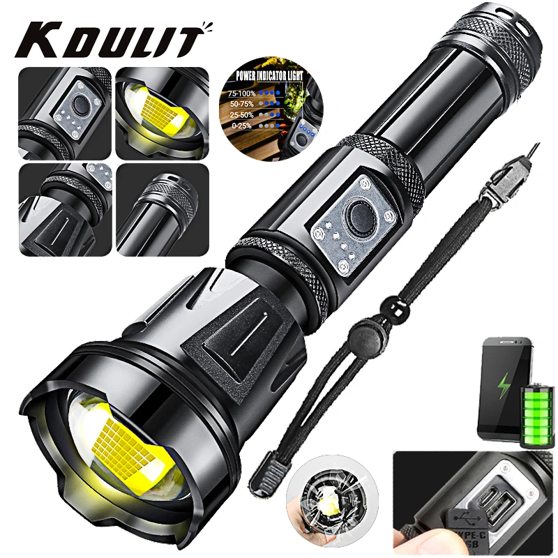 

Фонарик, яркий, USB, перезаряжаемый, аккумулятор 26650, дисплей, фонарь для кемпинга, 5 режимов, тактический фонарь для экстренных ситуаций