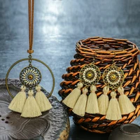boho style colorful handmade tassel cutout drop earrings for women sweater chain necklace earrings set jewelry