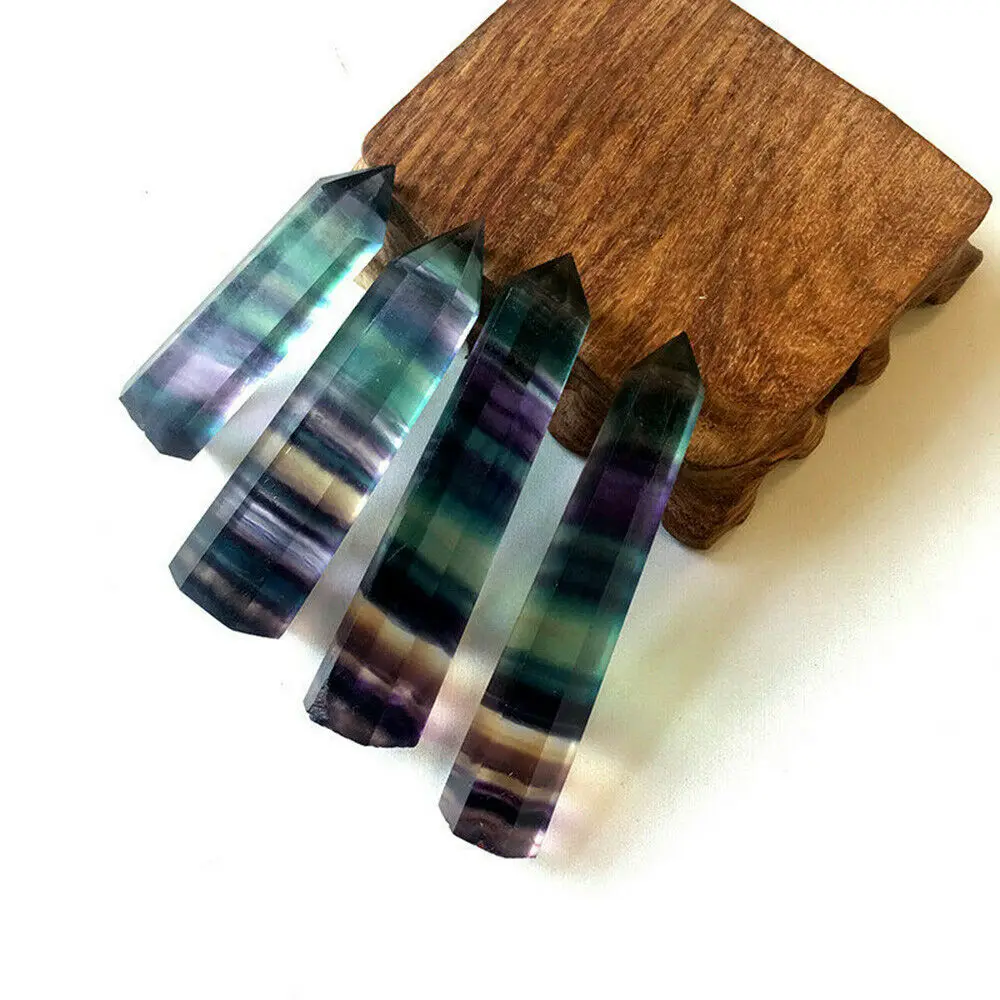 

5PCS Rare Natural Rock Fluorite Quartz Crystal Stone Point Healing Wand Obelisk