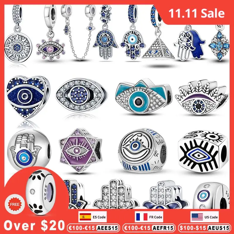

925 Silver Protective Hamasa Hand of Fatima Maria Miriam Charms Fit Pandora Bracelet Diy Eye of Providence Beads
