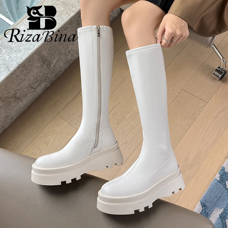 

RIZABINA New Arrivals Women Long Boots Real Leather Thick Bottom Ins Winter Shoes Woman Fashion Knee Boots Footwear Size 34-39