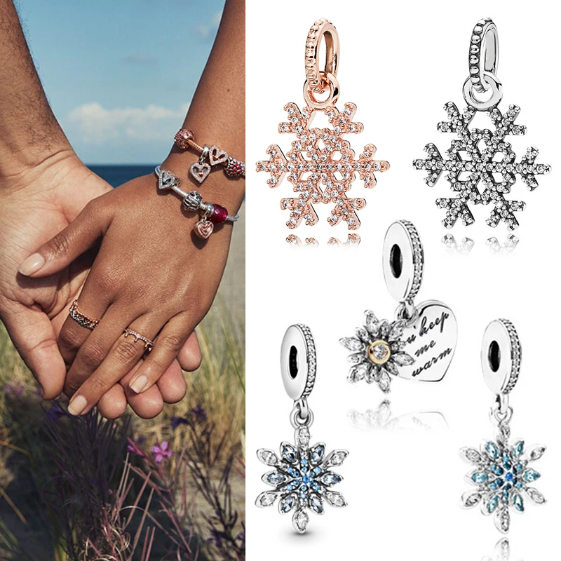 

925 Sterling Silver Charm New snowflake Heart Pendant suitable for the original women's bracelet necklace DIY jewelry