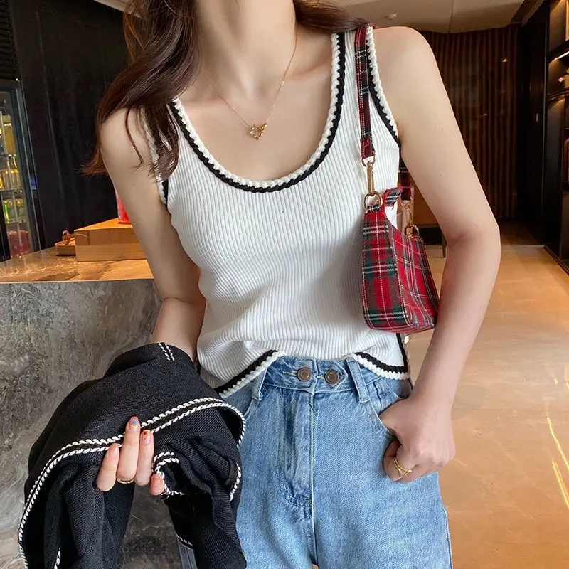 

Женский жилет, новинка весны, Укороченный трикотажный облегающий Топ, корейская модная одежда, топы для женщин, укороченный Топ для женщин