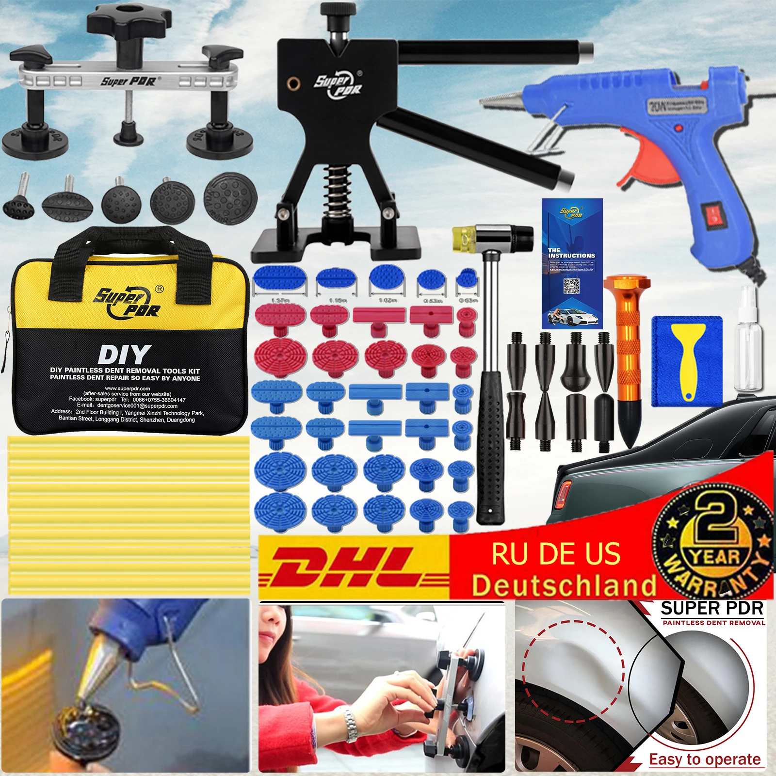 

Super PDR Car Dent Repair Tools Auto Paintless Body Dent Removal Kits Automotive Dent Remover Suction Cup Dent Puller Tool Kit