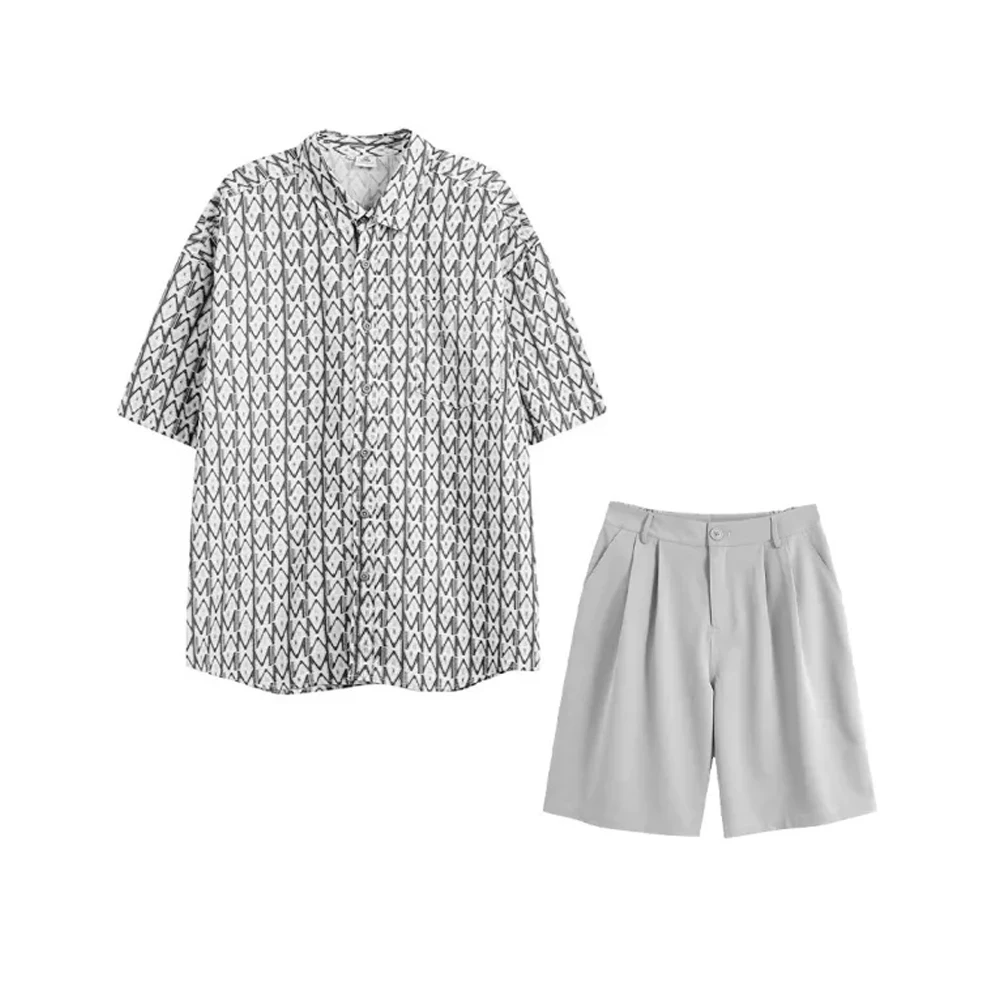 

NIGO Geometric Pattern Short Sleeved Shirt Shorts Set Suit #nigo94445